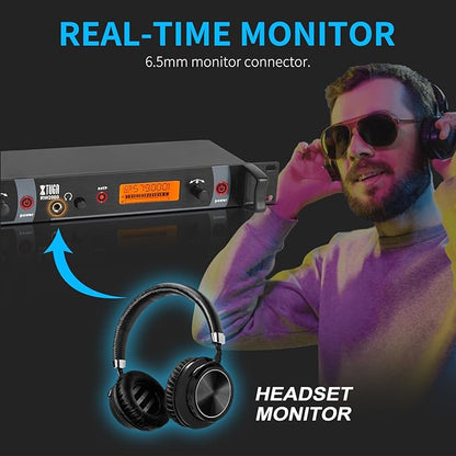 XTUGA RW2080 Wireless in Ear Monitor System 8 Bodypacks UHF IEM System, 2 * 40 Frequencies Mono Design Stage Monitors Earphone, 300Ft for Band, Studio or Musicians, 902-928mhz