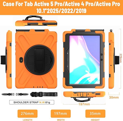Rantice Case for Samsung Galaxy Tab Active5 PRO /Active4PRO /Active PRO 10.1, Shockproof Drop Protection Case with 360 Stand, Hand Strap & Shoulder Strap for SM-X350/X356B/T540/T547/T630/T638(Orange)