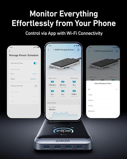 Anker Prime Charging Station, 240W 8-in-1 USB C Power Strip, 5 ft Detachable Extension Cord, 2 AC, 4 USB C, 2 USB A, for iPhone 15/14, Desktop Accessory for MacBook, Home, Office (Not for Travel)