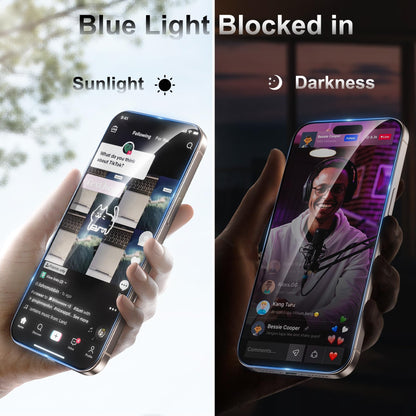 Fotbor [3+3 Pack for iPhone 16 Pro Screen Protector, Anti-Blue Light, [Eye Protection] 9H+ Tempered Glass with Camera Lens Protector