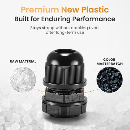 QILIPSU 50pcs 1/2" NPT Cable Gland Waterproof IP68 Nylon Cable Pass Through Cord Grip Connector Strain Relief Wire Grommet