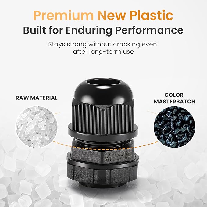 QILIPSU 12pcs 1/2" NPT Cable Gland Waterproof IP68 Nylon Cable Pass Through Cord Grip Connector Strain Relief Wire Grommet