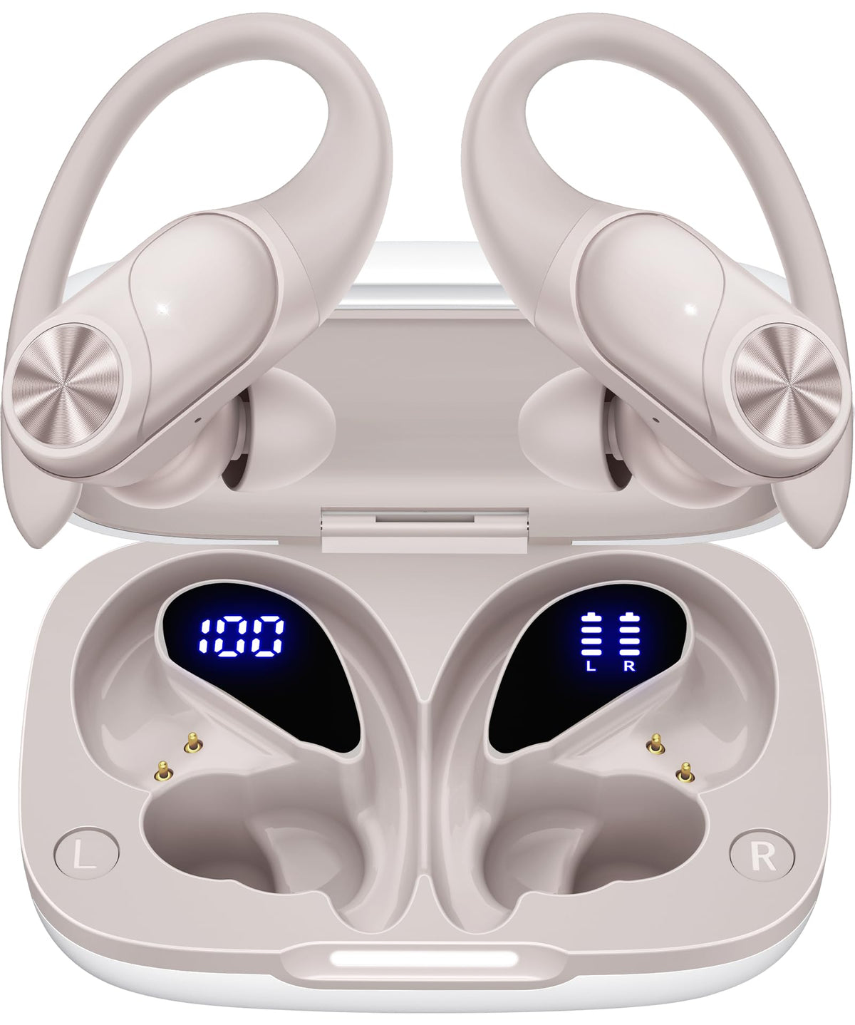 PocBuds Bluetooth Headphones Wireless Earbuds 80hrs Playtime Wireless Charging Case Digital Display Sports Ear Buds with Earhook Deep Bass IPX7 Waterproof Over-Ear Earphones for TV Phone Laptop Blue