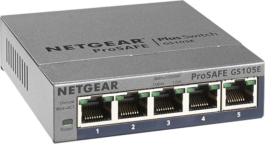 NETGEAR 5-Port Gigabit Ethernet Easy Smart Managed Switch (GS105Ev2) - Managed, Desktop or Wall Mount