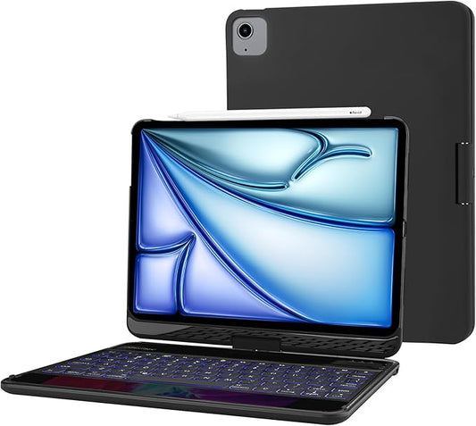ProCase 360° Swivel Keyboard Case for iPad Air 11" (M4/M3/M2) 2026/2025/2024, Air 10.9" 5th/4th 2022/2020, iPad Pro 11" (2022-2018); 7-Color Backlit Wireless Keyboard, Auto Sleep/Wake - Black