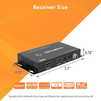 J-Tech Digital HDBaseT 4x4 Matrix Extender Switcher Supports HDMI2.0 HDCP2.2 4K60Hz 4:4:4 HDR Dolby Vison with 4 PoC Receivers, Over Single Cat5e/6 Cable, Control App, Compatible with Control4 Driver
