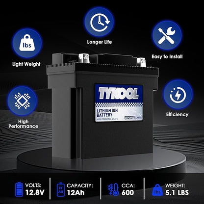 TYKOOL 51913,51814,53030,Digital Readout, High Performance Lithium Phosphate Motorcycle Battery, 600CCA,12Ah,Compatible for BMW Series Motorcycle R1300GT,R1600GT,Champion generator battery