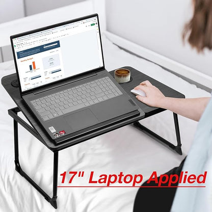 CloudTrip Plus XL Adjustable Laptop Desk with Light, USB Port, iPad Holder, Drawer Storage - Larger 23.6IN Adjustable Lap Desk for Bed, Home Office, Breakfast Tray, Fordable Legs Desk (Walnut)