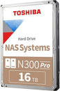 Toshiba N300 PRO 16TB Large-Sized Business NAS (up to 24 bays) 3.5-Inch Internal Hard Drive - Up to 300 TB/year Workload Rate CMR SATA 6 GB/s 7200 RPM 512 MB Cache - HDWG51GXZSTB