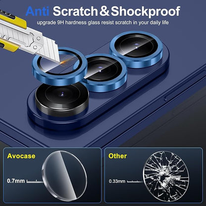for Samsung Galaxy Z Fold 7 Camera Lens Protector, Individual Metal Ring Tempered Glass Lens Cover, [Strong Adsorption] Scratch Resistant Ultra-Thin HD Clear Lens Cover, 1 Set-Blue Shadow