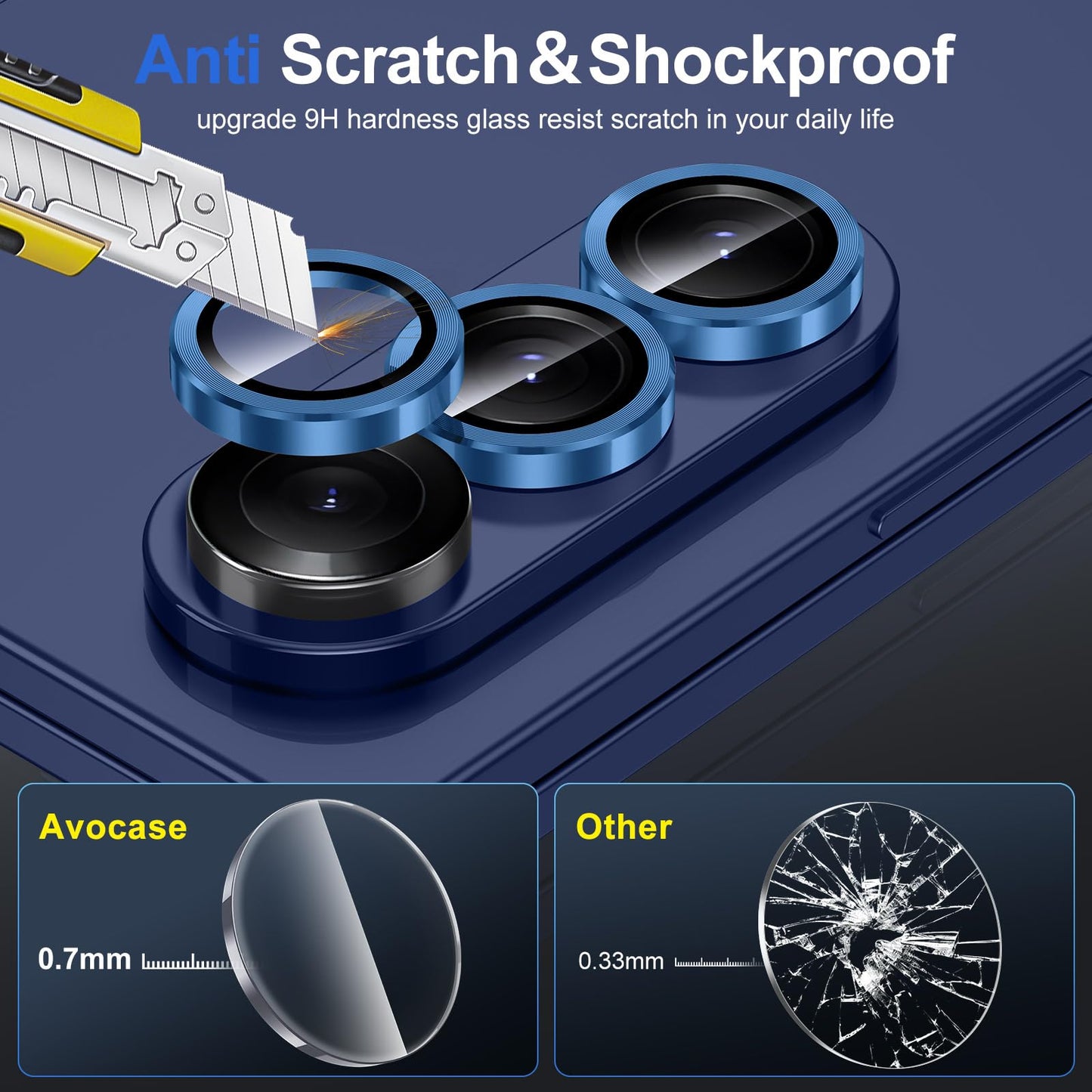 Avocase for Samsung Galaxy Z Fold 7 Camera Lens Protector, Individual Metal Ring Tempered Glass Lens Cover, [Strong Adsorption] Scratch Resistant Ultra-Thin HD Clear Lens Cover, 1 Set-Blue Shadow