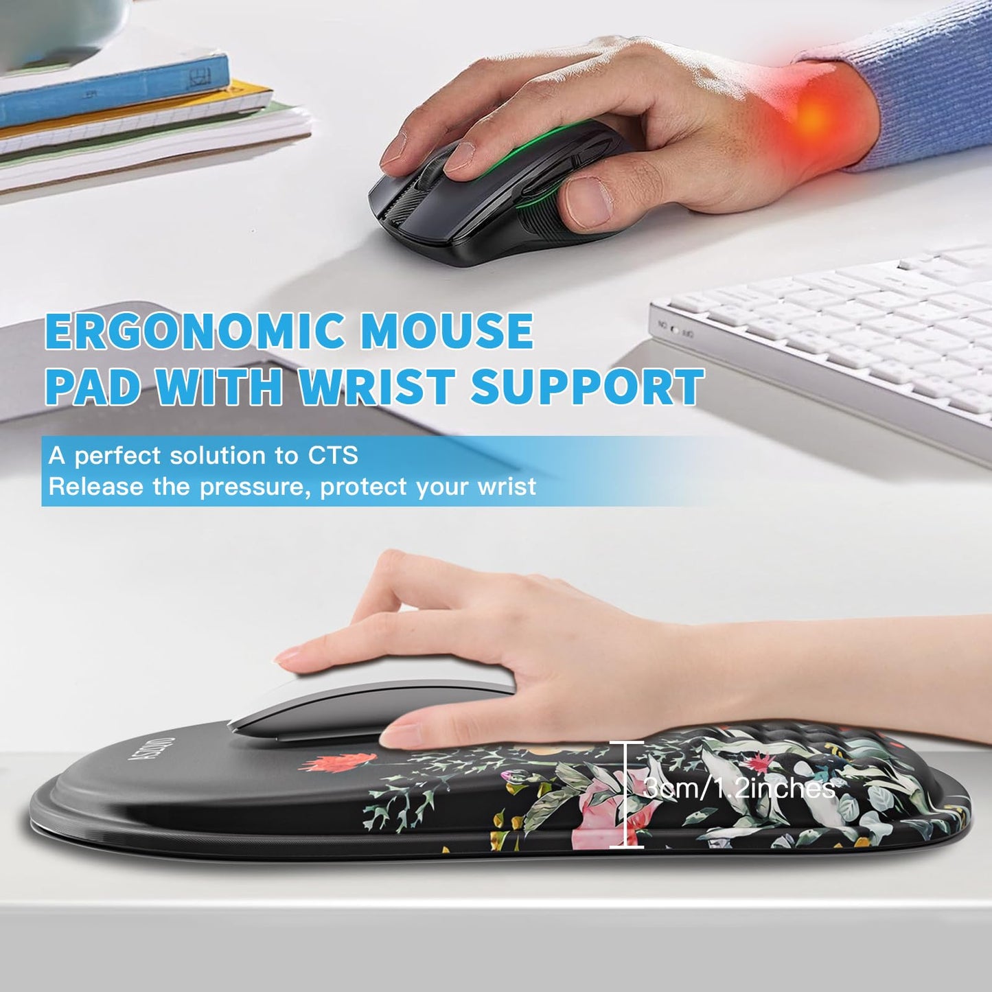Aszqvd Ergonomic Mouse Pad with Wrist Support, Floral Mousepad for Desk