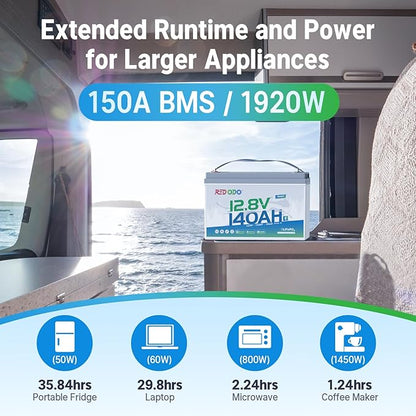Redodo 12V 140Ah LiFePO4 Battery Group31, 10-Year Lifespan, 150A BMS & Bluetooth Monitoring, Ideal for RVs, Solar, Marine, Boat, Solar and Off-Grid 3 Pack
