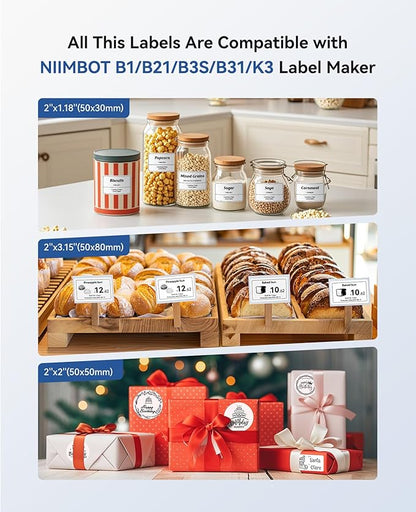 NIIMBOT B1 Label Maker Machine with Tape, Label Printer with 3 Rolls Label Paper, 50x30mm/50x80mm White Paper/50x50 Round Label for Office Supplies, Home, Business