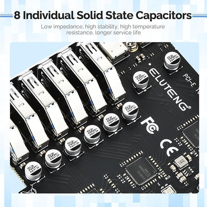 ELUTENG PCIE USB 3.2 Card 8 Ports PCI Expree to USB C Expansion Card Superspeed 6 USB and 2 Type C PCI-e USB3 Hub Controller Adapter 3 Independent Power Module