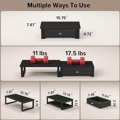 WOHOMO Dual Monitor Stand Riser with Drawers, Desk Organizers for 2 Monitors, Desktop Storage Stand for Computer,Laptop,Black