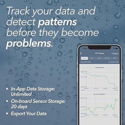 HT1 Smart Temperature Sensor and Humidity Sensor - Bluetooth Thermometer and Hygrometer with App Monitoring - Indoor/Outdoor Temperature and Humidity Monitor for RV, Basement, Fridge & More (1 Pack)