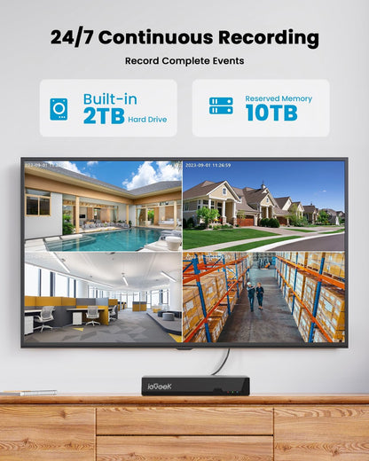 ieGeek 4K PoE Security Camera System with 8CH 2TB HDD for 24/7 Recording