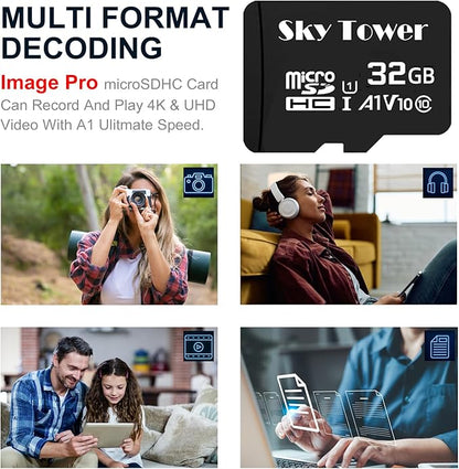 Sky Tower Ultra microSDXC microSDHC UHS-I Memory Card with Adapter [New Version] Flash Memory Card - Up to 100MB/s, U1, Class10, V10, A1, High Speed TF Card (32GB Micro SD Card 2 Pack)