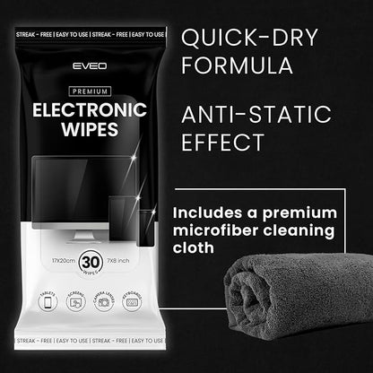 EVEO Electronic Wipes Screen Cleaner - Screen Wipes TV Screen Cleaner Wipes, Computer Screen Wipes, Laptop Screen Cleaner, ipad & Monitor Cleaner, Screen Cleaning Wipes - [90 Wipes + Microfiber Cloth]