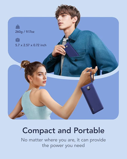 VRURC Portable Charger Power Bank, 10000mAh Travel Essentials, 5 Outputs 2 Inputs Slim Battery Pack Built-in Cables Cords Compatible with iPhone,Samsung,Android-Navy Blue(1 Pack)