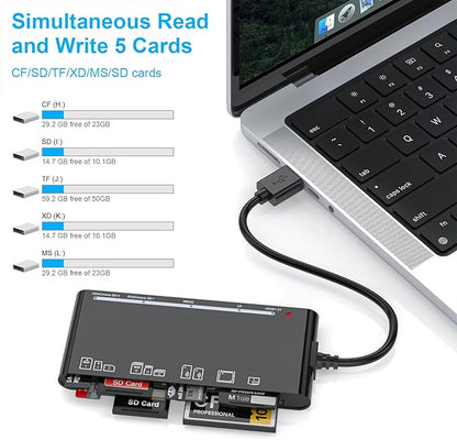 xD-Picture Card Reader USB 3.0, Multi-Card Reader for xD/CF/MS/SD/TF, 7-in-1 Memory Card Reader/Adapter for Windows, Mac, Linux (USB-A)