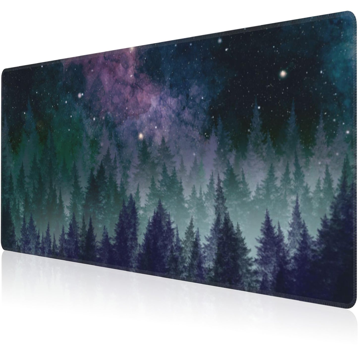 Mouse Pad, Large Galaxy Space Forest Desk Mat, Extended Non-Slip Gaming Keyboard Mousepad Desk Pad, Thick Stitched Edges Waterproof Mouse Mat 31.5"x15.7" (Night Sky Forest)