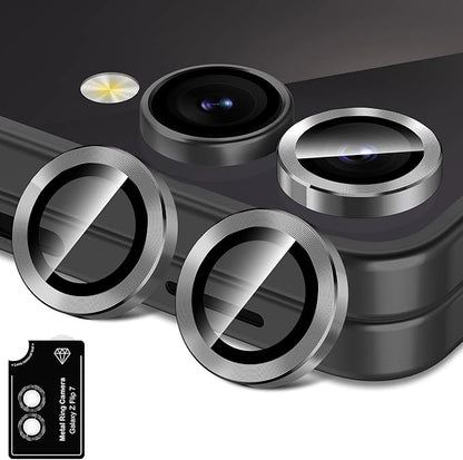 for Samsung Galaxy Z Flip 7 Camera Lens Protector, Individual Metal Ring Tempered Glass Lens Cover, [Strong Adsorption] Scratch Resistant Ultra-Thin HD Clear Lens Cover, 1 Set-Black