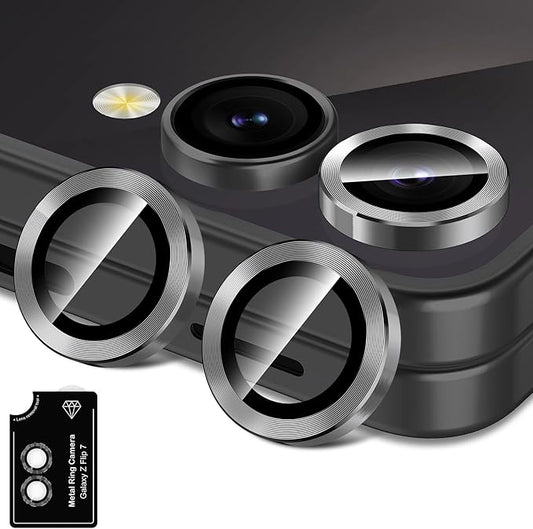 Avocase for Samsung Galaxy Z Flip 7 Camera Lens Protector, Individual Metal Ring Tempered Glass Lens Cover, [Strong Adsorption] Scratch Resistant Ultra-Thin HD Clear Lens Cover, 1 Set-Black