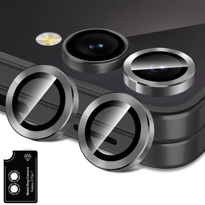 Avocase for Samsung Galaxy Z Flip 7 Camera Lens Protector, Individual Metal Ring Tempered Glass Lens Cover, [Strong Adsorption] Scratch Resistant Ultra-Thin HD Clear Lens Cover, 1 Set-Black