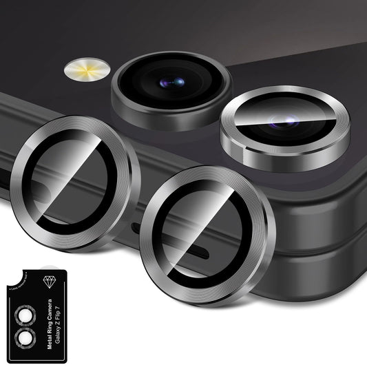 Avocase for Samsung Galaxy Z Flip 7 Camera Lens Protector, Individual Metal Ring Tempered Glass Lens Cover, [Strong Adsorption] Scratch Resistant Ultra-Thin HD Clear Lens Cover, 1 Set-Black