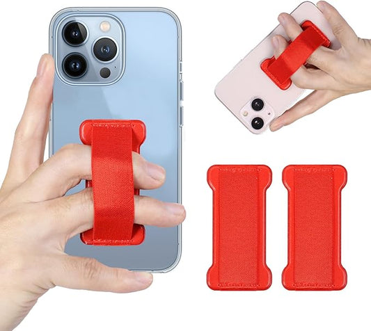 WUOJI Phone Grip Holder for Hand, Universal Finger Strap Phone Holder, Finger Selfie Grip Compatible with Most Smartphones (Red) - 2Pack