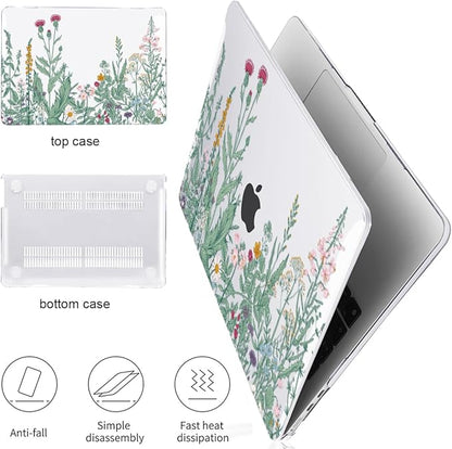 Compatible for MacBook Air 13.6 inch Case M4 M3 M2 2025 2024-2022 Release Model A3240 A3113 A2681, Printed Plastic Protective Hard Shell Cover for MacBook Air M4 13", Green Plants Flowers