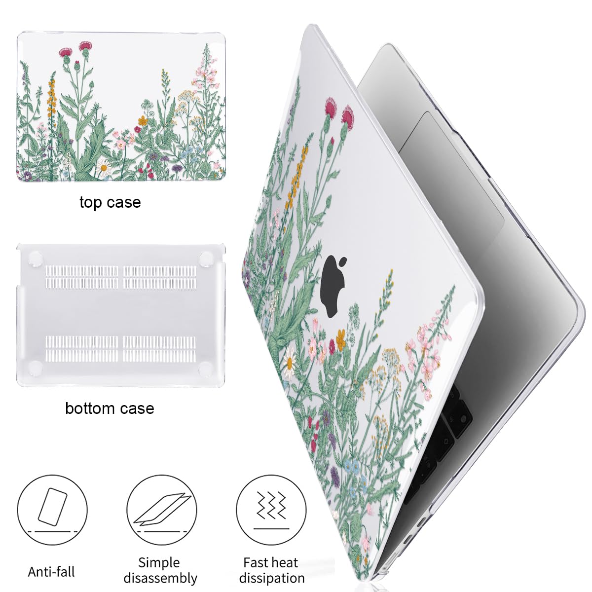 LCMOCICO for MacBook Air 13 Case M5 M4 M3 M2 2026-2022,Green Plants Flowers