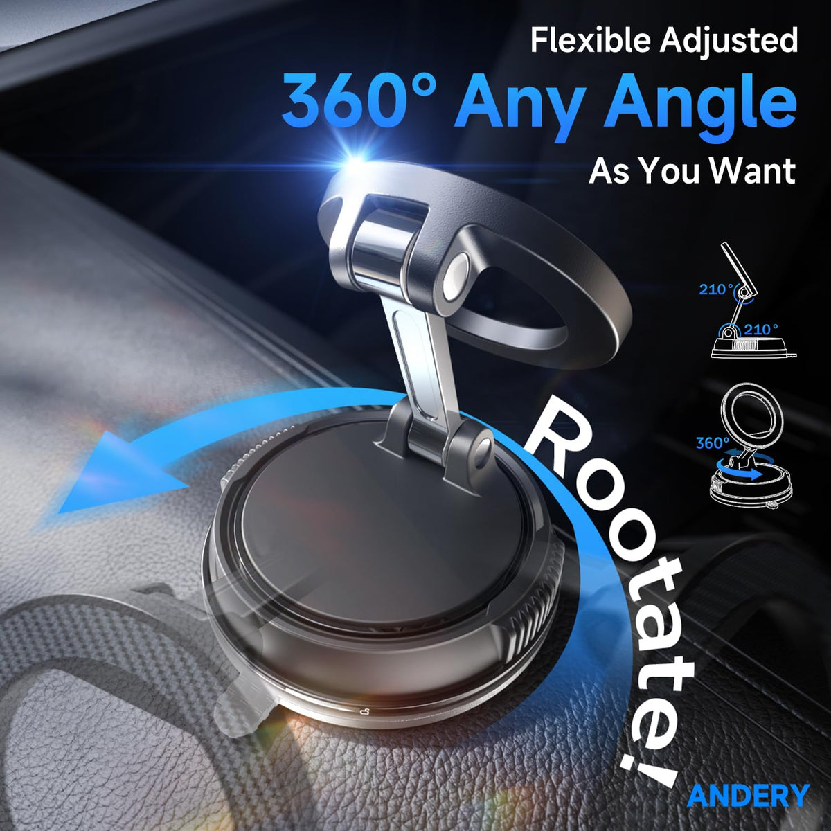 ANDERY Car Phone Holder for Magsafe [78+LBS Strongest Suction & 2400gf Strongest Magnetic] 360° Adjustable Car Phone Mount, Phone Holders for Your Car for iPhone 18-12 Pro Max Air Plus (Carbon Fiber)