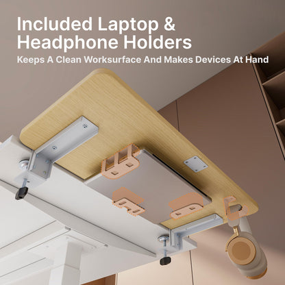PEGZONE Desk Extender Tray, 28" x 12", with Laptop Holder, Large, Wood