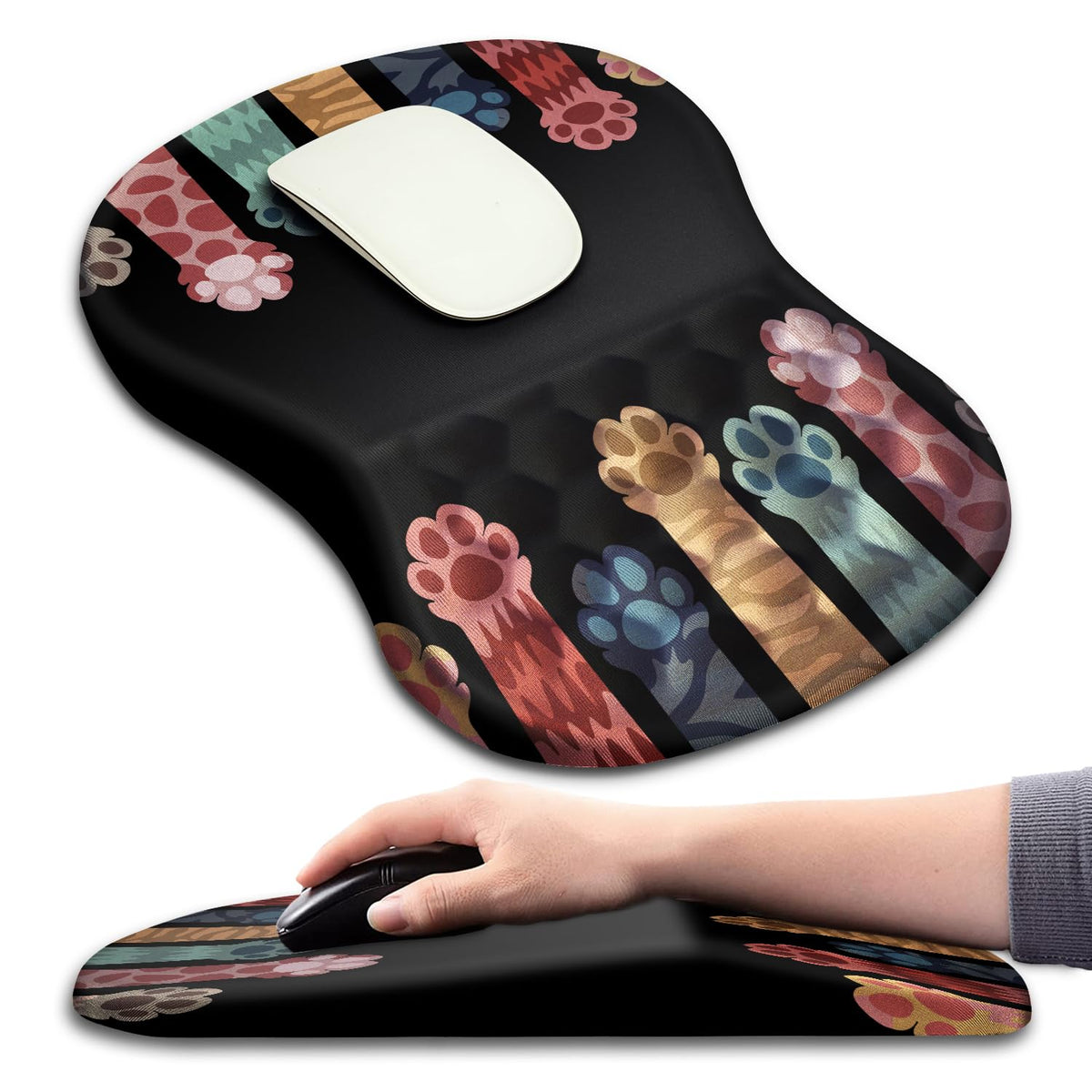 Hokafenle Ergonomic Mouse Pad Wrist Support with Massage Design, Wrist Rest Pain Relief Mousepad with Memory Foam&Non-Slip PU Base, Mouse Pads for Wireless Mouse & Desk (12x8 inch,Olive Green)
