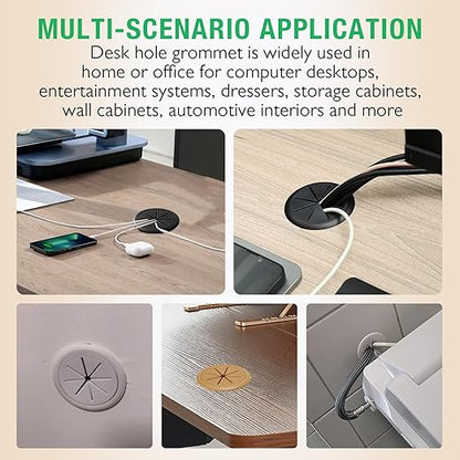 2 Pcs Desk Grommet 2-1/16" / 53 mm, Desk Hole Cover for Cables Brown, Cable Grommet ABS Plastic, Desk Hole Grommet for Home & Office Pc, Detachable Cable Cord Organizer