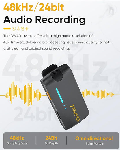 7RYMS iRay DW40 Wireless Lavalier Microphone System with 4 Transmitter, Noise Cancellation, 656ft Range, 12.5H Working, Lapel Mic for iPhone Android Camera PC, Podcast Live Streaming Interview