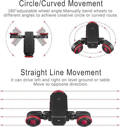 EACHSHOT Motorized Dolly Car, 3-Wheels Wireless Electric Track Rail Slider Video Camera Dolly Car with Remote Control, Compatible with DSLR Camera, Camcorder, for GoPro, iPhone, and Android Smartphone