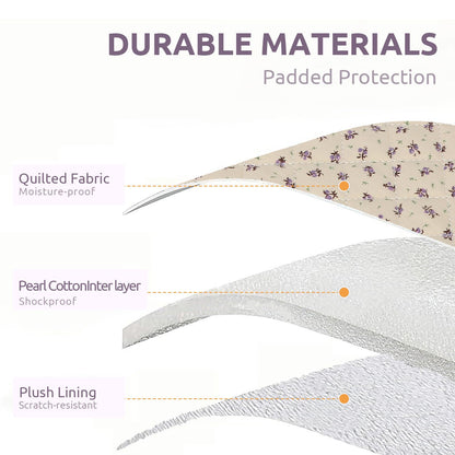Puffy Laptop Sleeve 13-15.6 Inch Cute Quilted Laptop Protective Case Padded Floral Computer Sleeve for MacBook (A-Purple, 15 Inch)