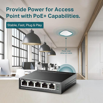 TP-Link TL-SG1005P, 5 Port Gigabit PoE Switch, 4 PoE+ Ports @65W, Desktop, Plug & Play, Sturdy Metal w/ Shielded Ports, Fanless, QoS & IGMP Snooping