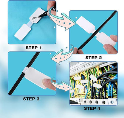 60 Pieces Self-Adhesive Cable Labels, Paste Wire Labels, Nylon Writable Cord Tags Waterproof White Wire Cable Tags for Electronics Office Computers Management and Identification