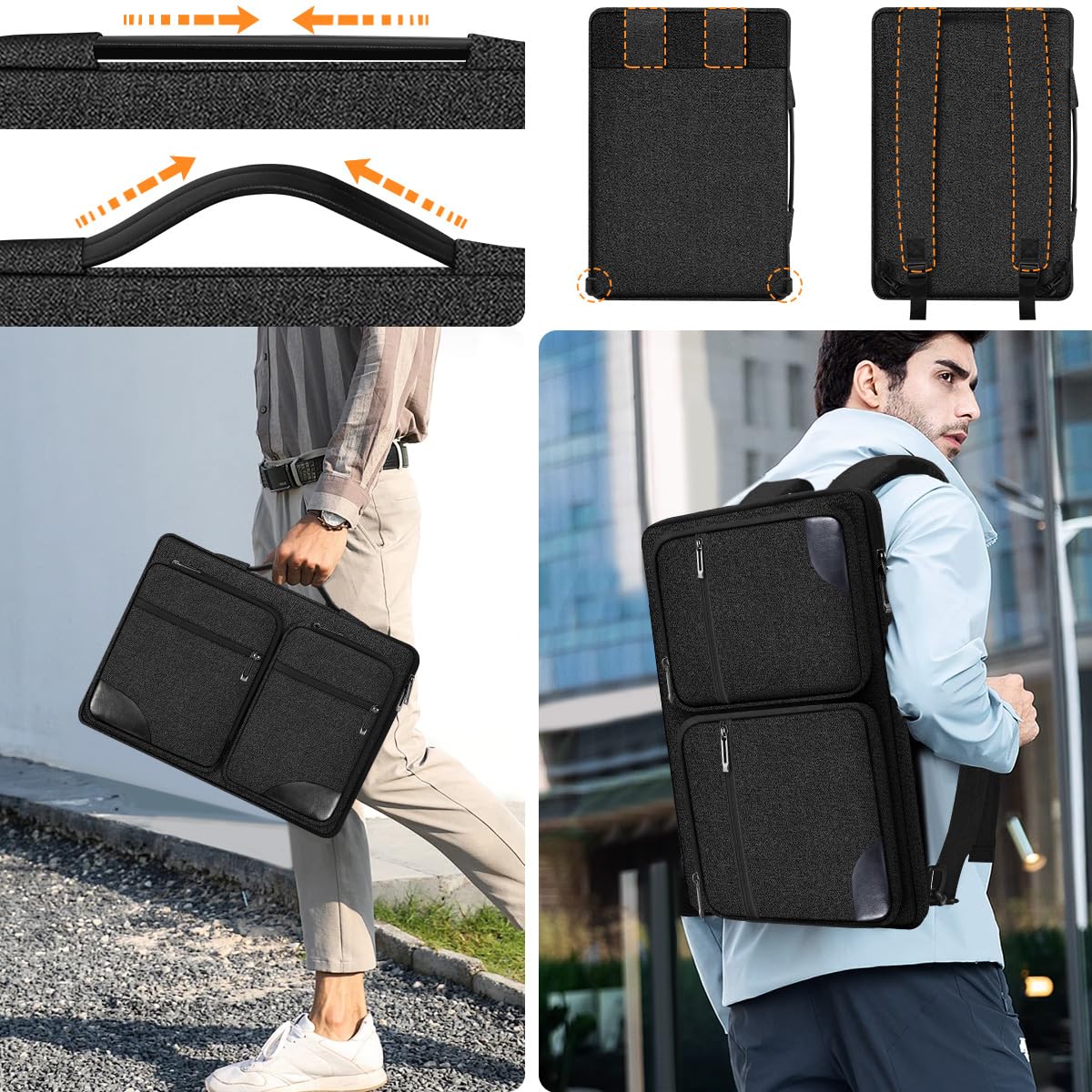 Hseok Laptop Case 15 15.6 16 inch Sleeve with Handle and Hidden Straps,Compatible with MacBook Neo 16",MacBook Pro Air 16" 15", 360°Protective PC Briefcase with 4 Pockets for Accessories,Carbon