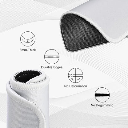 JIKIOU 3 Pack Mouse Pad with Stitched Edge, Comfortable Mouse Pads with Non-Slip Rubber Base, Washable Mousepads Bulk with Lycra Cloth, Mouse Pads for Computers Laptop Mouse 10.2x8.3in Blank White