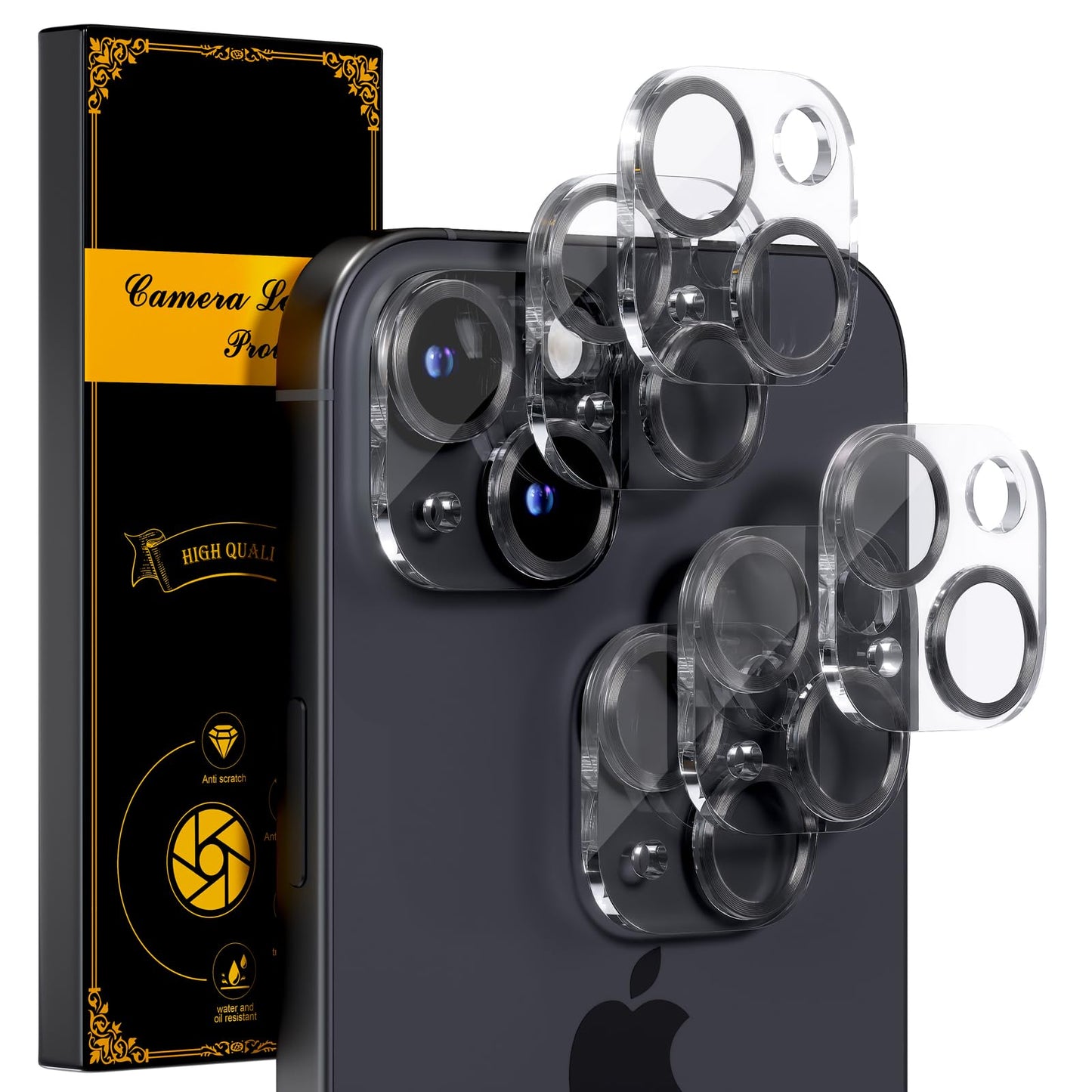 beuxece for 6 Pack iPhone 15 / iPhone 15 Plus Camera Lens Protector [Drop Protection] [Case Friendly] [Easy Installation] 9H Tempered Glass Camera Screen Protector Cover Accessories, CD Black