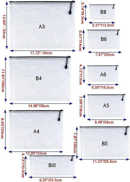 Oaimyy-B4(11.5"x 15",12 Pcs),Plastic Mesh Zipper Pouch Document Folders Bag & Zipper-Waterproof Zip File Folders for School Office Supplies, Travel,Puzzles Games Organizing Storage-Black
