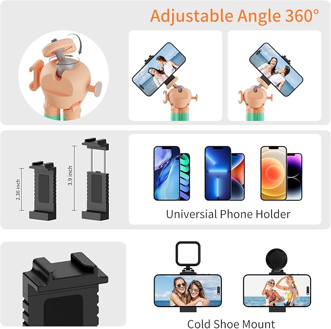 Phone Tripod with Wireless Remote - 2 in 1 Replaceable Flexible Tripod for iPhone, Portable Selfie Stick for Video Recording Vlogging - Compatible with iPhone Android Go Pro, Digital Camera