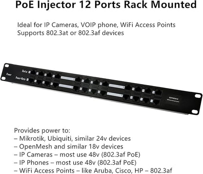 PoE Texas POE-12-24v60w | 12 Port Passive PoE Injector - Power Over Ethernet with 24 Volt 60 watt Power Supply for Ubiquiti, Mikrotik and Similar Devices