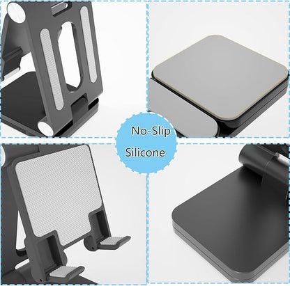 Folding Cell Phone Stand,Laptop Stand, Adjustable Height and Angle Foldable Cell Phone Stand Holder for Desk, Taller iPhone Stand Compatible with 4-11" Smartphones iPad Tablet Laptop (Black)